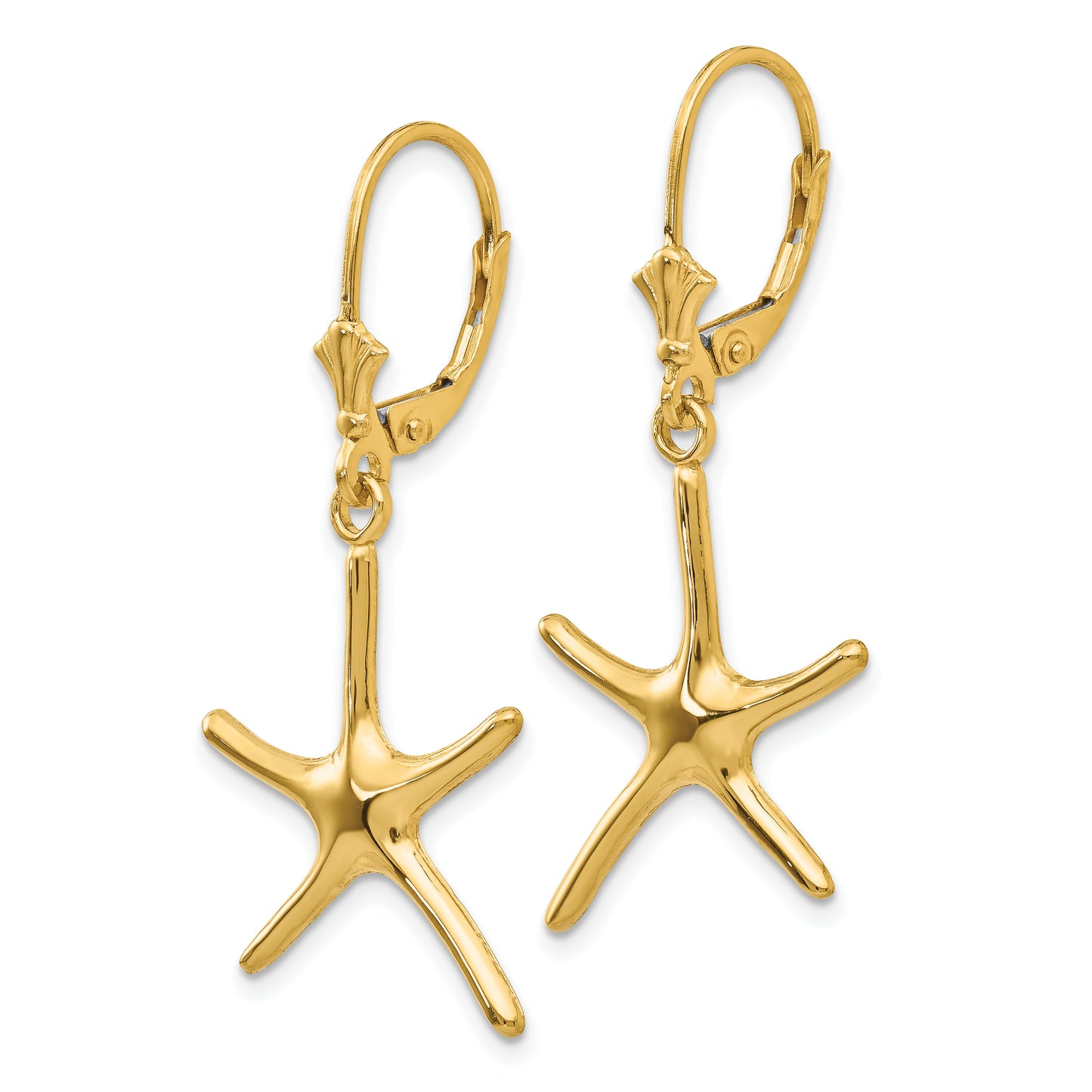 14K Dancing Starfish Leverback Earrings