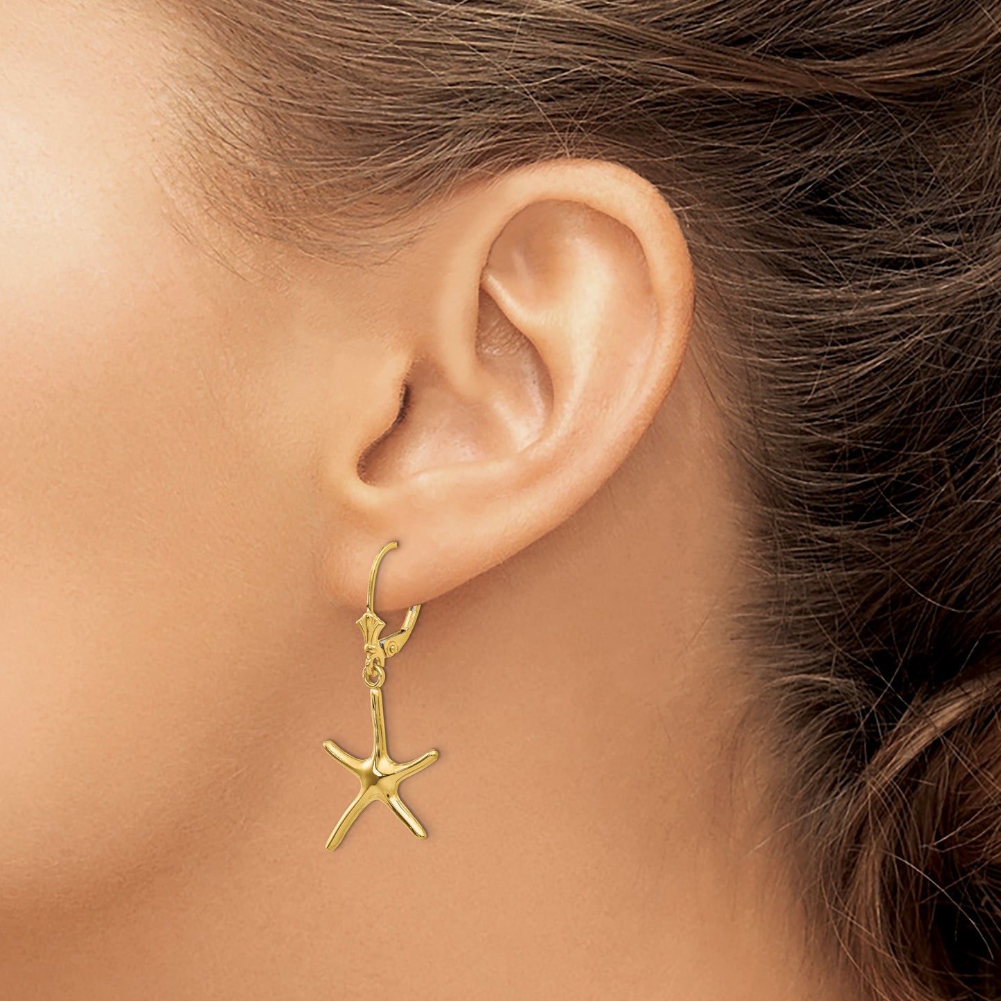 14K Dancing Starfish Leverback Earrings