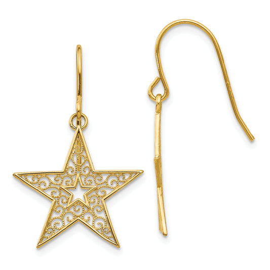 14k Filigree Star Shepherd Hook Earrings