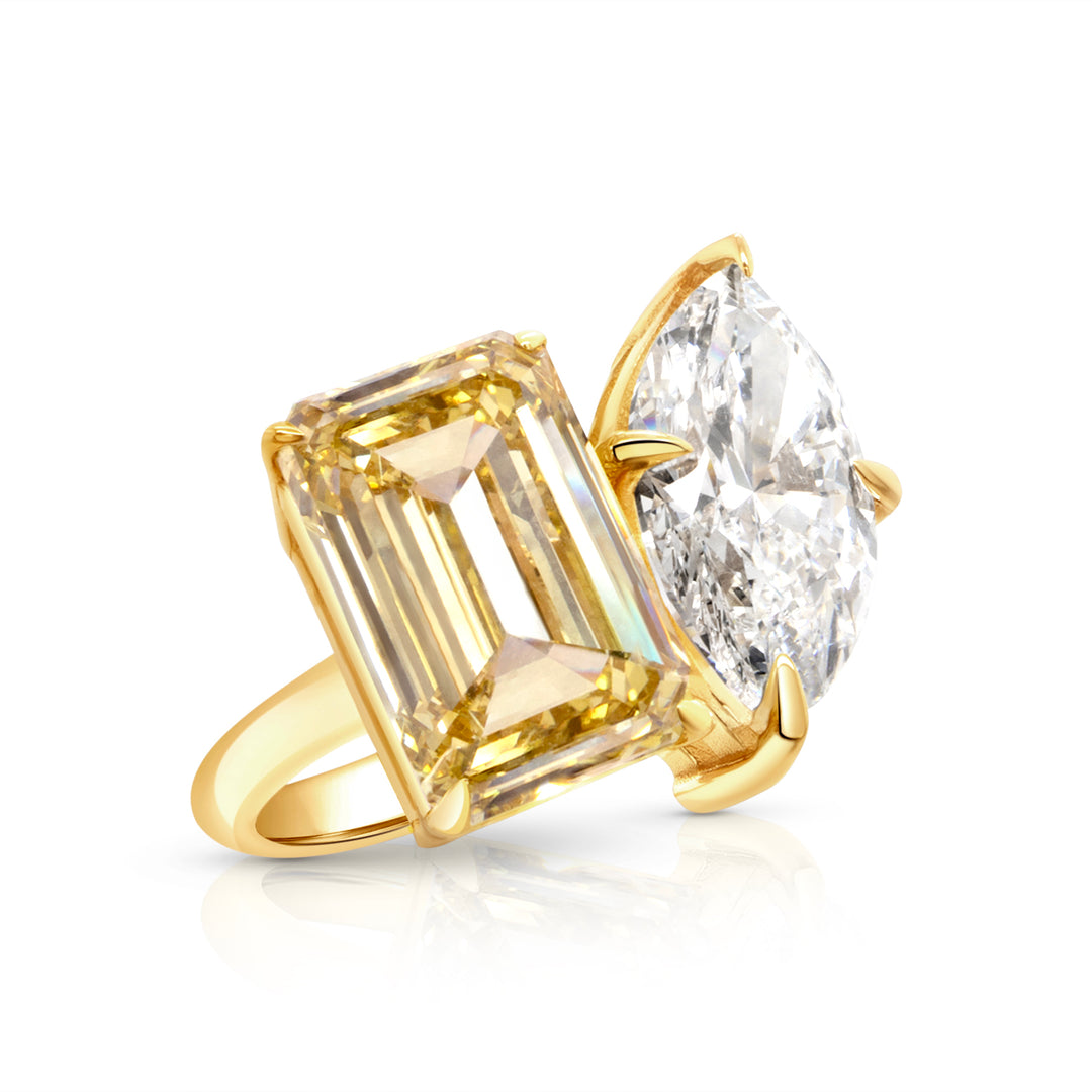 An image showing an angled view of the Two Stone Lab Grown Diamond Engagement Ring