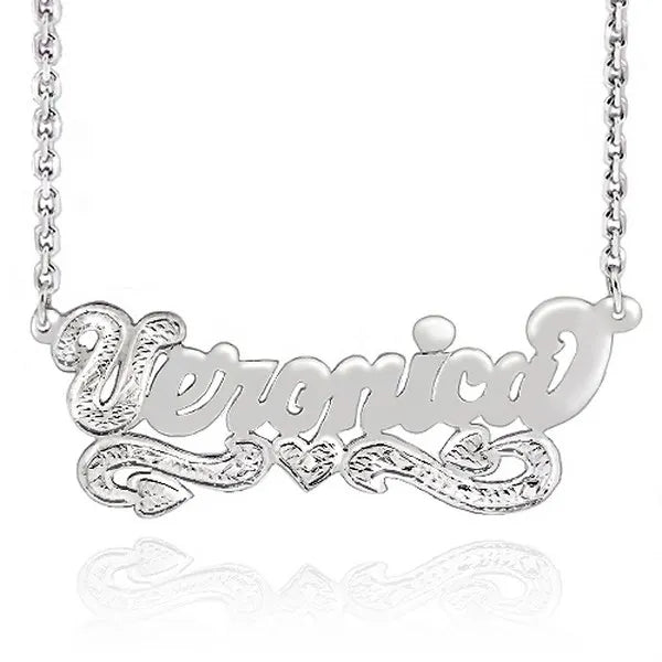 Sterling Silver Bold Script with Hearts Name Necklace | AJ's Jewelry Queens NY