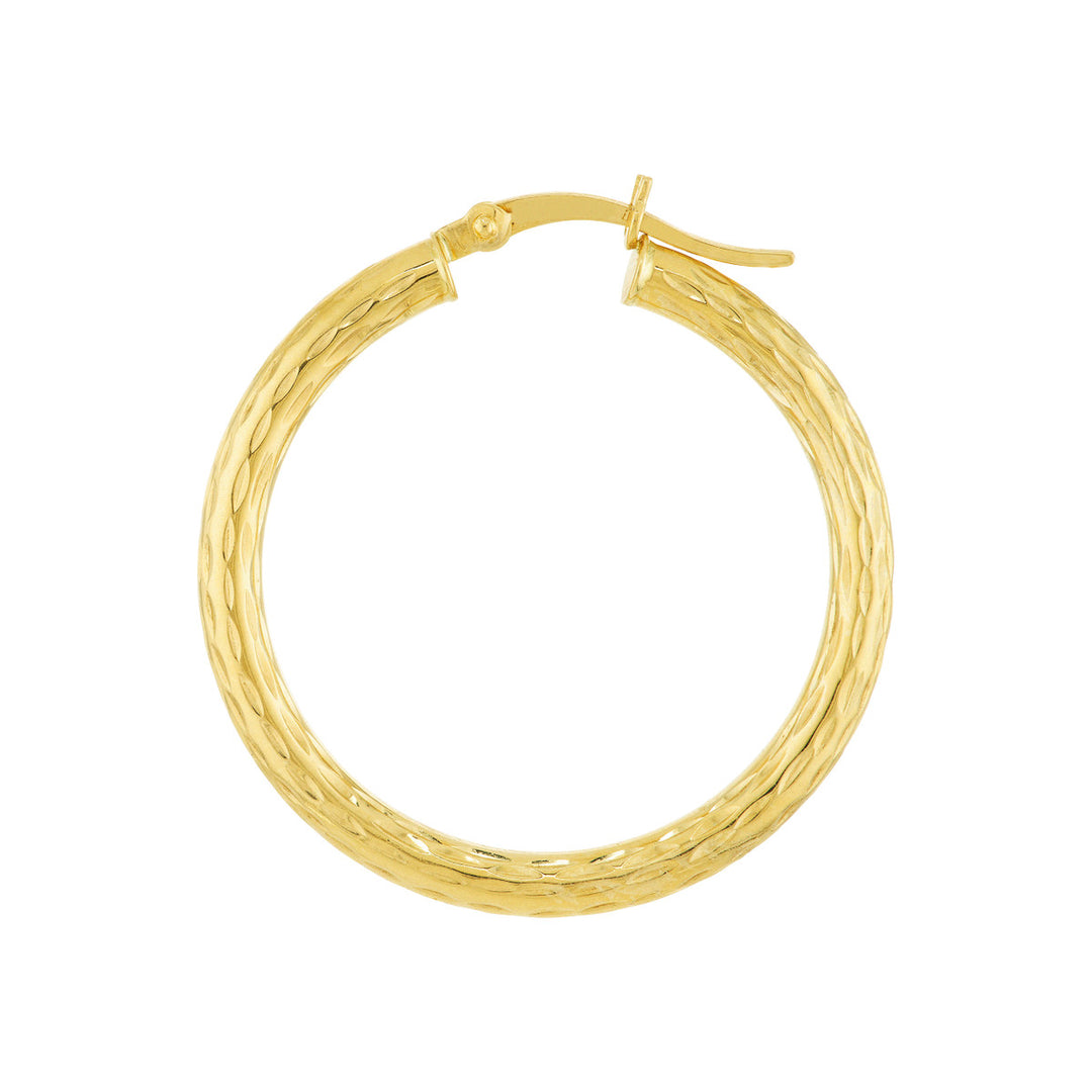14 Karat Yellow Gold Diamond Cut Medium Hoop Earrings
