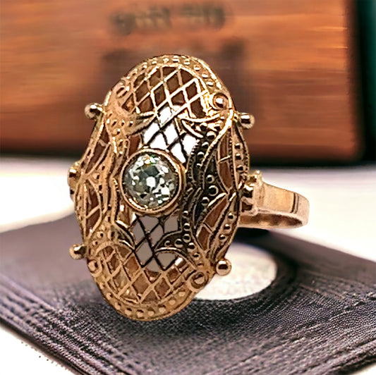 14 Karat Rosé Gold Diamond Vintage Ring