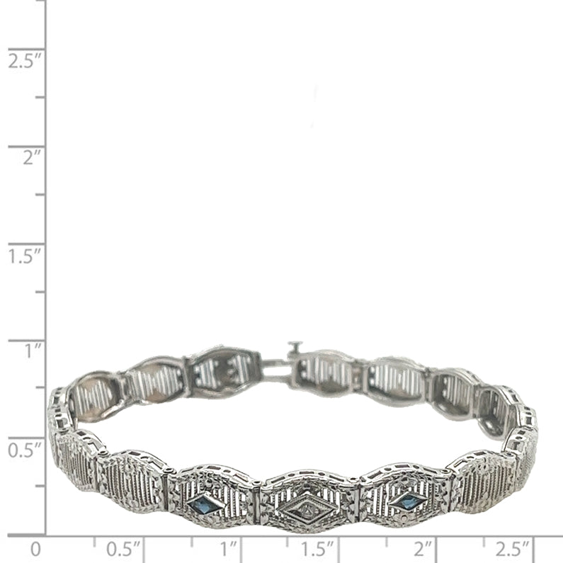 14 Karat White Gold Diamond and Sapphire Vintage Bracelet