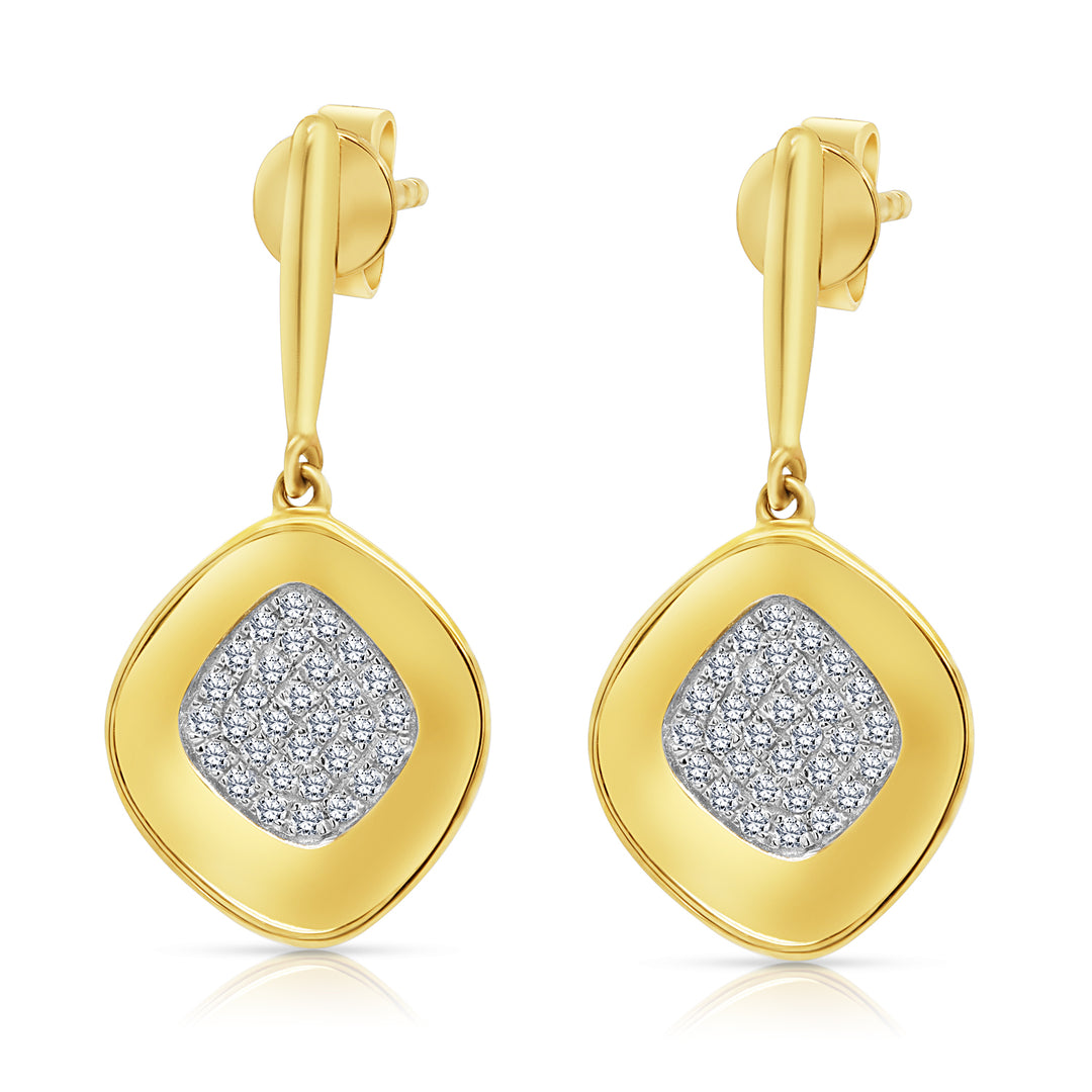 14 Karat Yellow Gold 0.19ct Diamond Dangle Drop Earrings