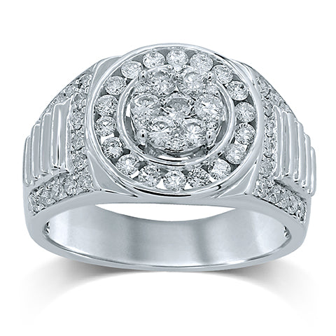 Men's 14 Karat White Gold 1.50ct Diamond Contemporary Fashion Ring - Size 10