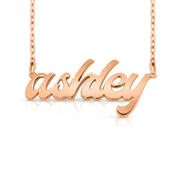 Custom "ashley" name pendant in solid 14k rose gold