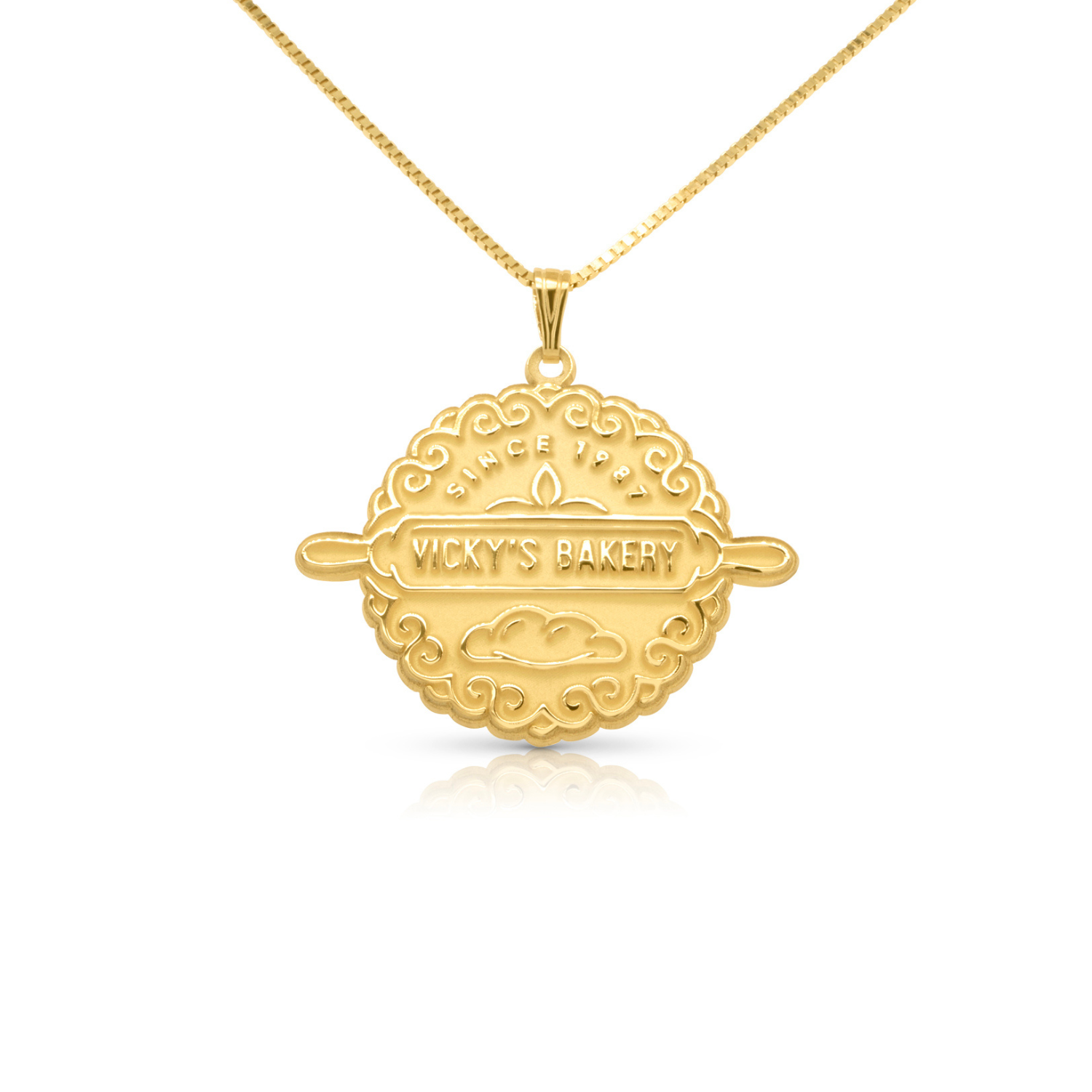 14 karat yellow gold bakery logo pendant custom jewelry mobile banner — AJ's Jewelry Ridgewood Queens NY