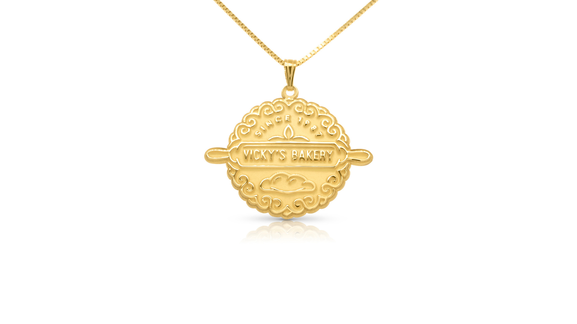 14 karat yellow gold bakery logo pendant custom jewelry banner — AJ's Jewelry Ridgewood Queens NY