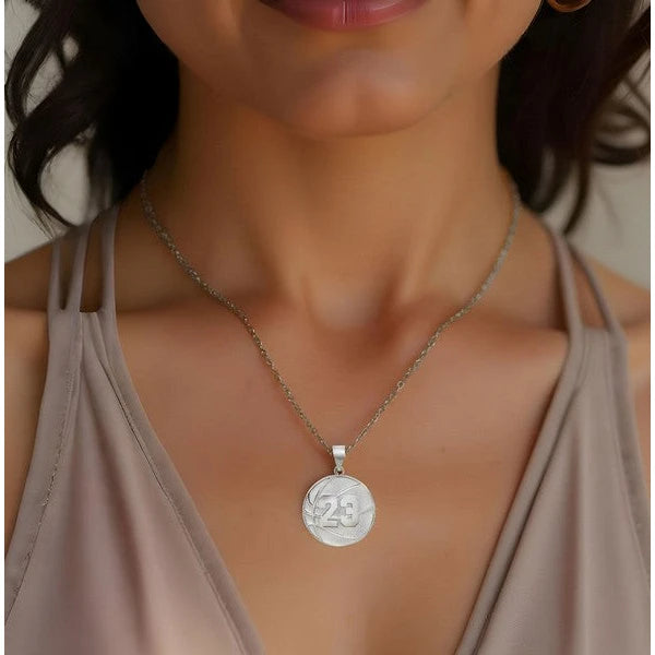 Sterling Silver Basketball Charm Pendant with Number