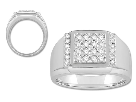 Men's 14 Karat White Gold Cluster Diamond Fashion Ring