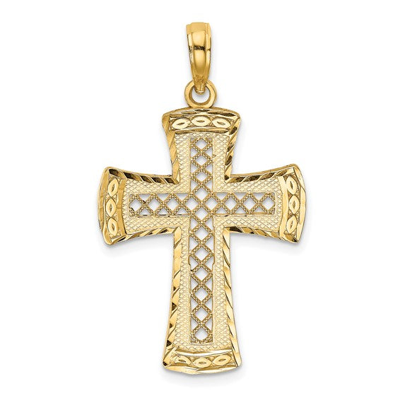 14 Karat Yellow Gold Small Diamond Cut/Satin Cross Charm Pendant