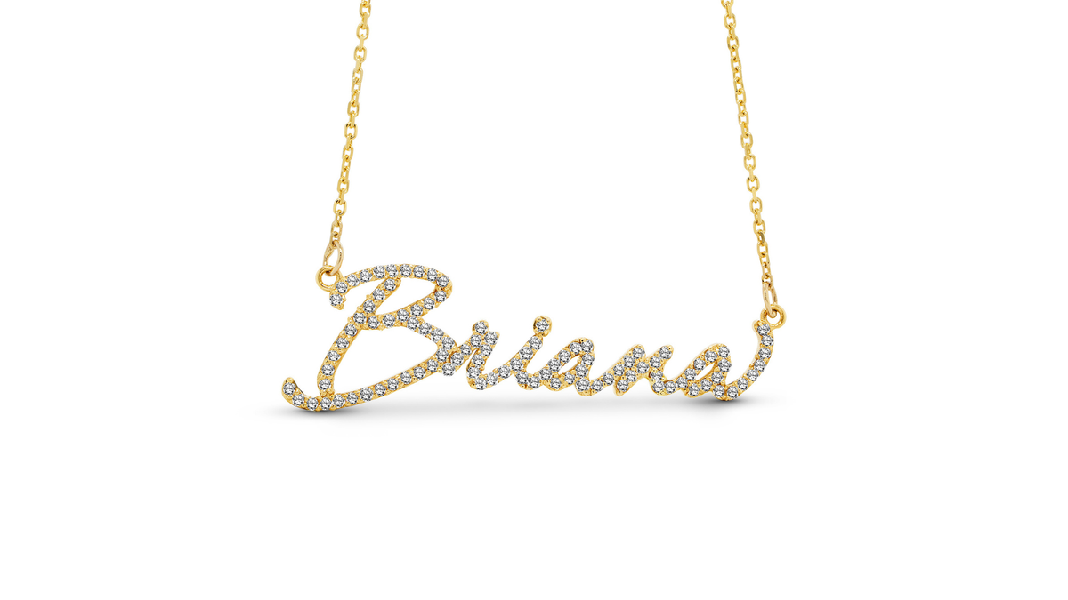 14 karat yellow gold diamond nameplate with VS natural diamonds banner — AJ's Jewelry Ridgewood Queens NY
