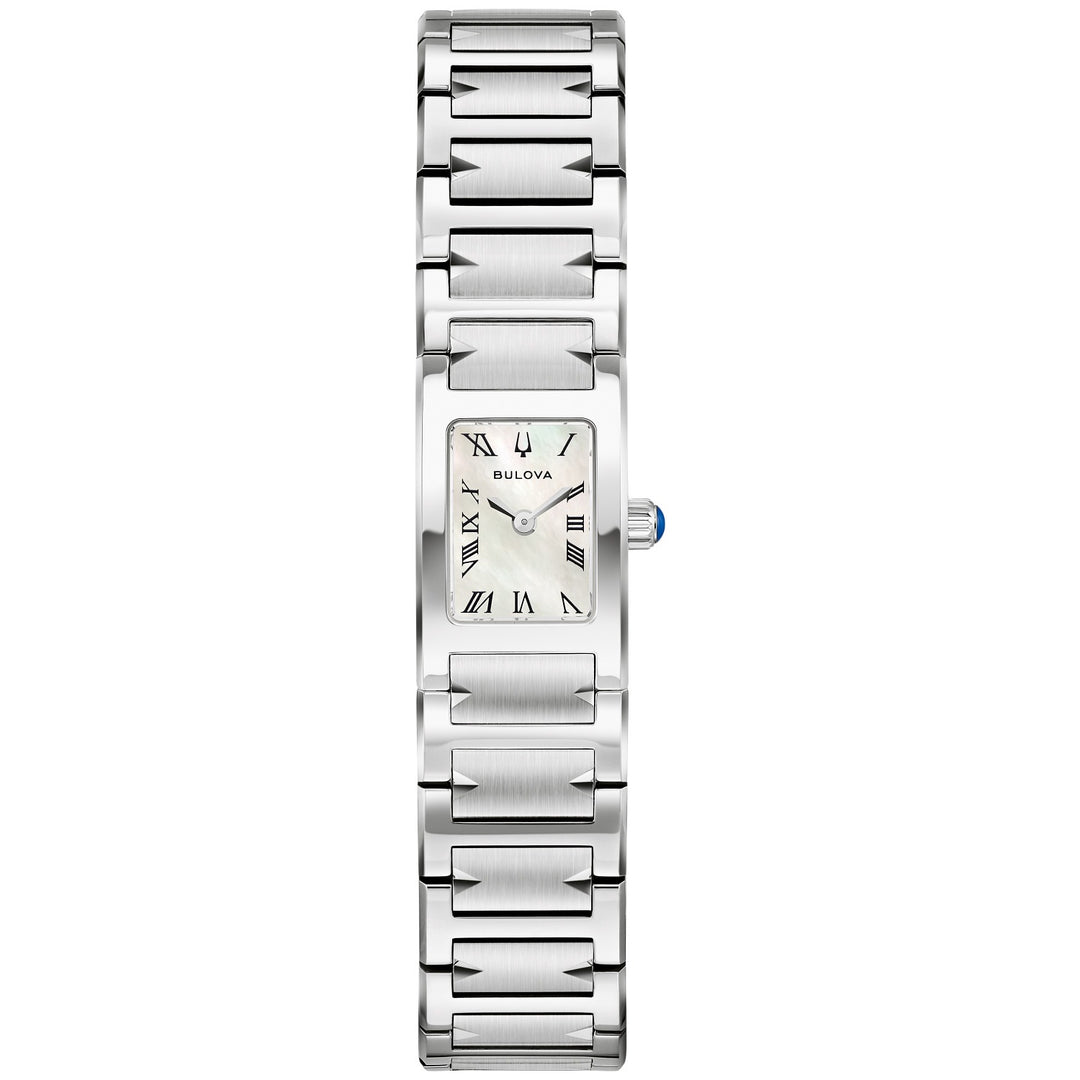 Bulova Marc Anthony Harmony women's watch with a mother-of-pearl dial and silver-tone bracelet, front view (96L360)