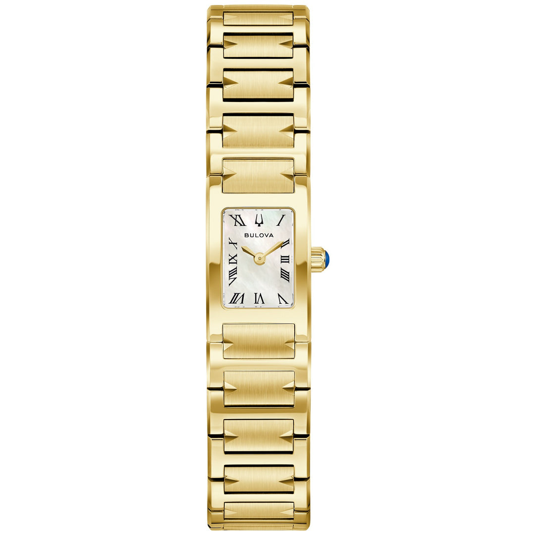 Bulova Marc Anthony Harmony women's watch with a mother-of-pearl dial and gold-tone bracelet, front view (97L200)
