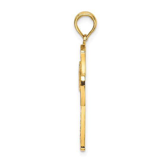14 Karat Yellow Gold Small Diamond Cut/Satin Cross Charm Pendant