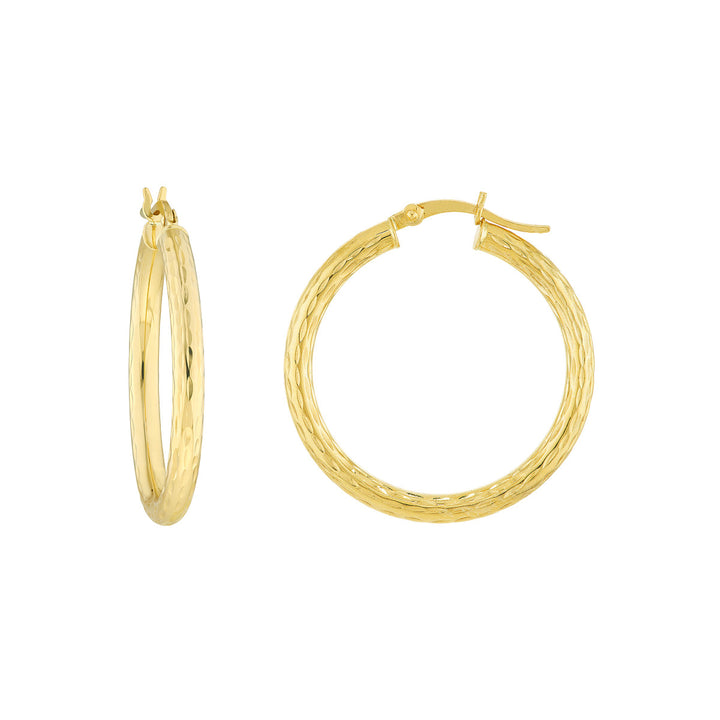 14 Karat Yellow Gold Diamond Cut Medium Hoop Earrings