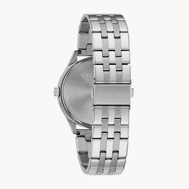 Caravelle Dress men's silver-tone stainless steel blue dial bracelet watch 43B151 detail view