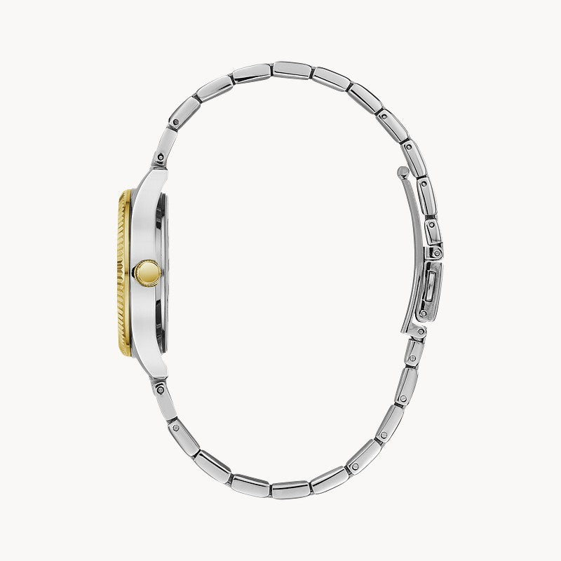 Caravelle Dress women's two-tone stainless steel bracelet dress watch 45M112 angle view