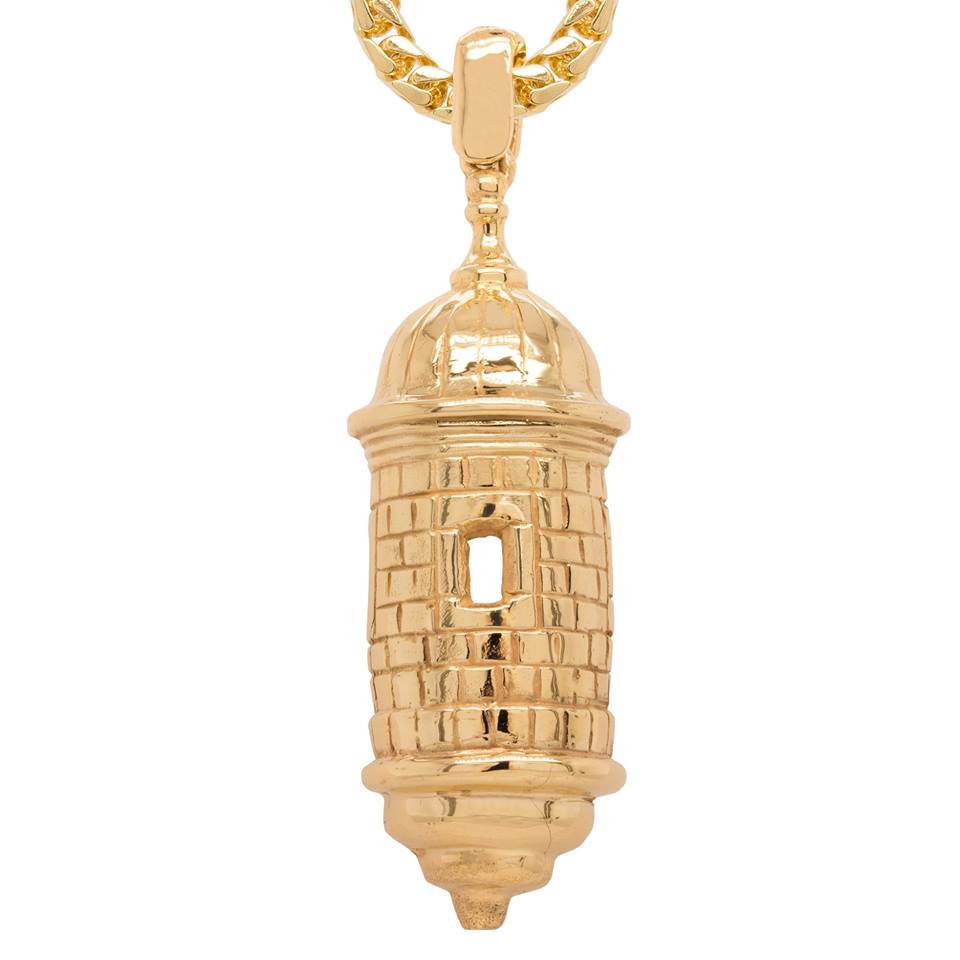Completed 14kt yellow gold Castillo San Felipe del Morro garita pendant hand-carved and cast by AJ's Jewelry in Ridgewood Queens NY