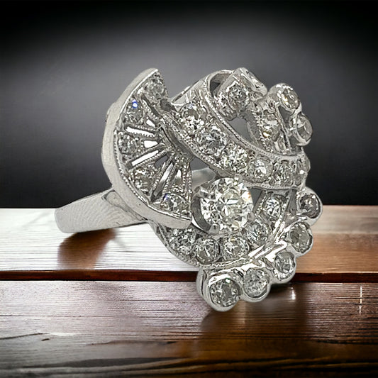 14 Karat White Gold Geometric Diamond Vintage Ring