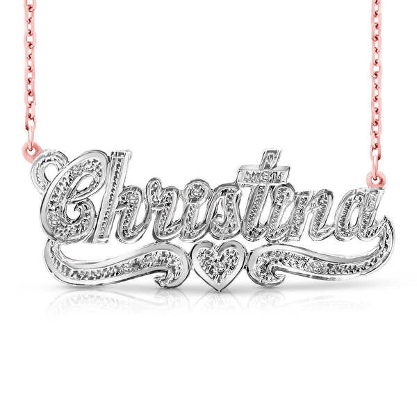 14 Karat Diamond Cut 3D Name Necklace with One Heart