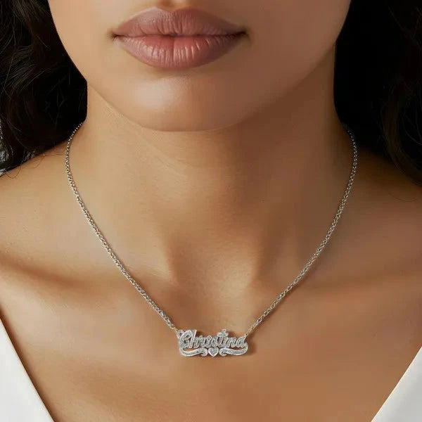 14 Karat Diamond Cut 3D Name Necklace with One Heart