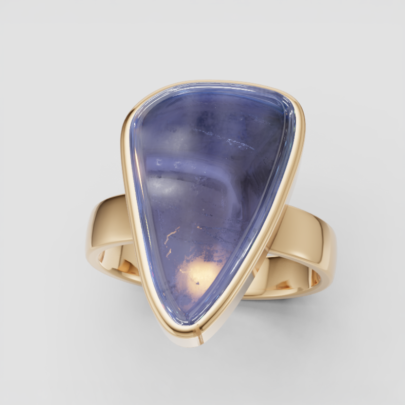 Digital rendering of the custom mounting following the outline of the pear shaped labradorite, front view