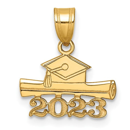 14 Karat Yellow Gold 2023 Graduation Cap and Diploma Charm Pendant
