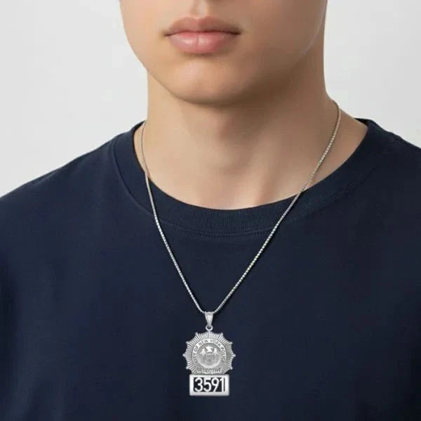 Personalized Police Detective Badge Charm Pendant with Number