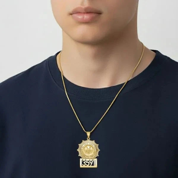 Personalized Police Detective Badge Charm Pendant with Number