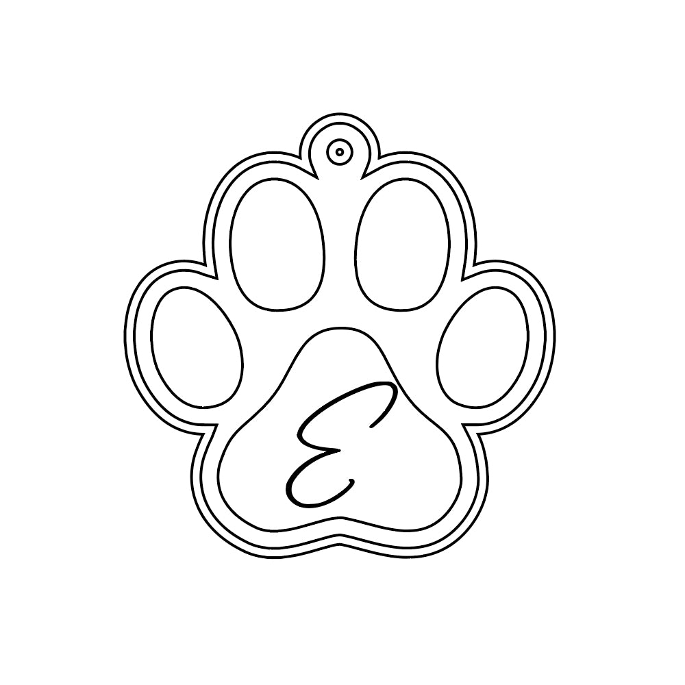 Adobe Illustrator vector design of a dog paw print with an engraved initial built for laser engraving into a sterling silver pendant — AJ's Jewelry Queens NY