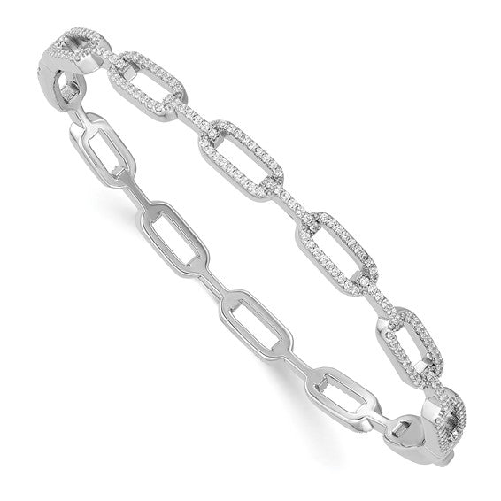 Sterling Silver Hinged Bangle with Cubic Zirconia