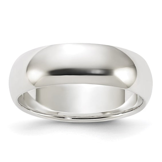 Lady's Sterling Silver White Gold 6mm Plain Wedding Band - Size 7