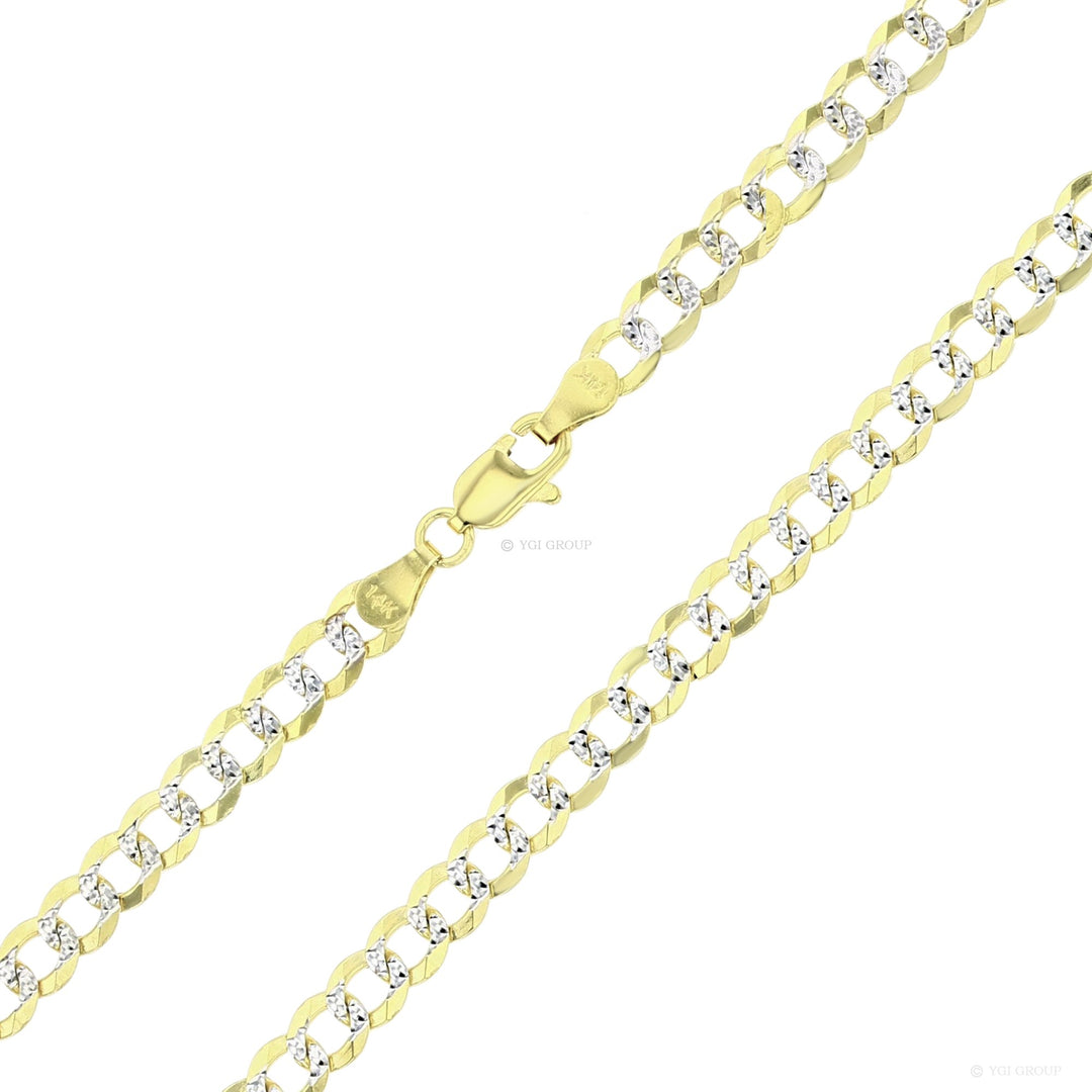 14 Karat Tone Gold Diamond Cut 5mm Pave Cuban Link Chain 24