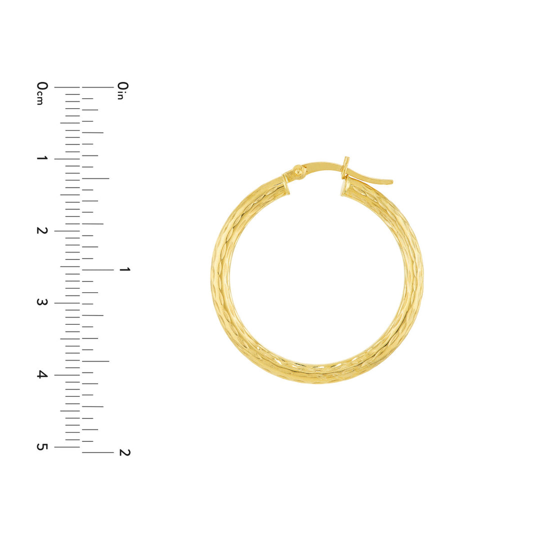 14 Karat Yellow Gold Diamond Cut Medium Hoop Earrings