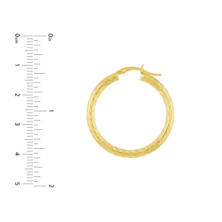 14 Karat Yellow Gold Diamond Cut Medium Hoop Earrings