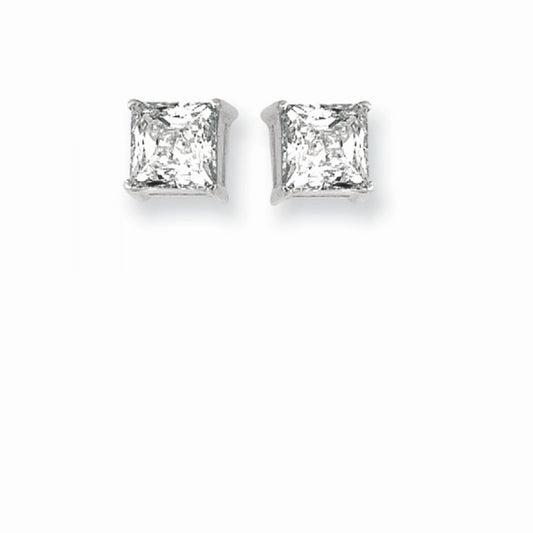 Sterling Silver 6mm Square Cubic Zirconia Studs