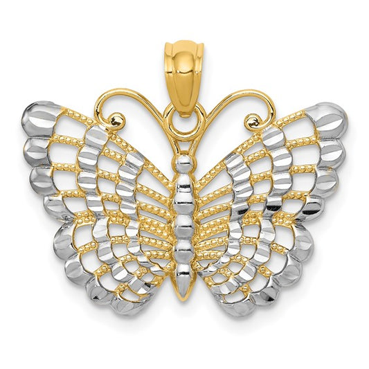 14 Karat 2 Tone Gold Butterfly Charm Pendant