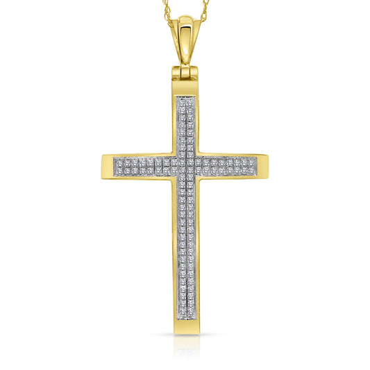 14 Karat Yellow Gold 0.28ct Diamond Cross Pendant