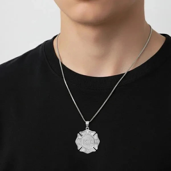 Sterling Silver Personalized Firefighter Badge Charm Pendant with Number and Department