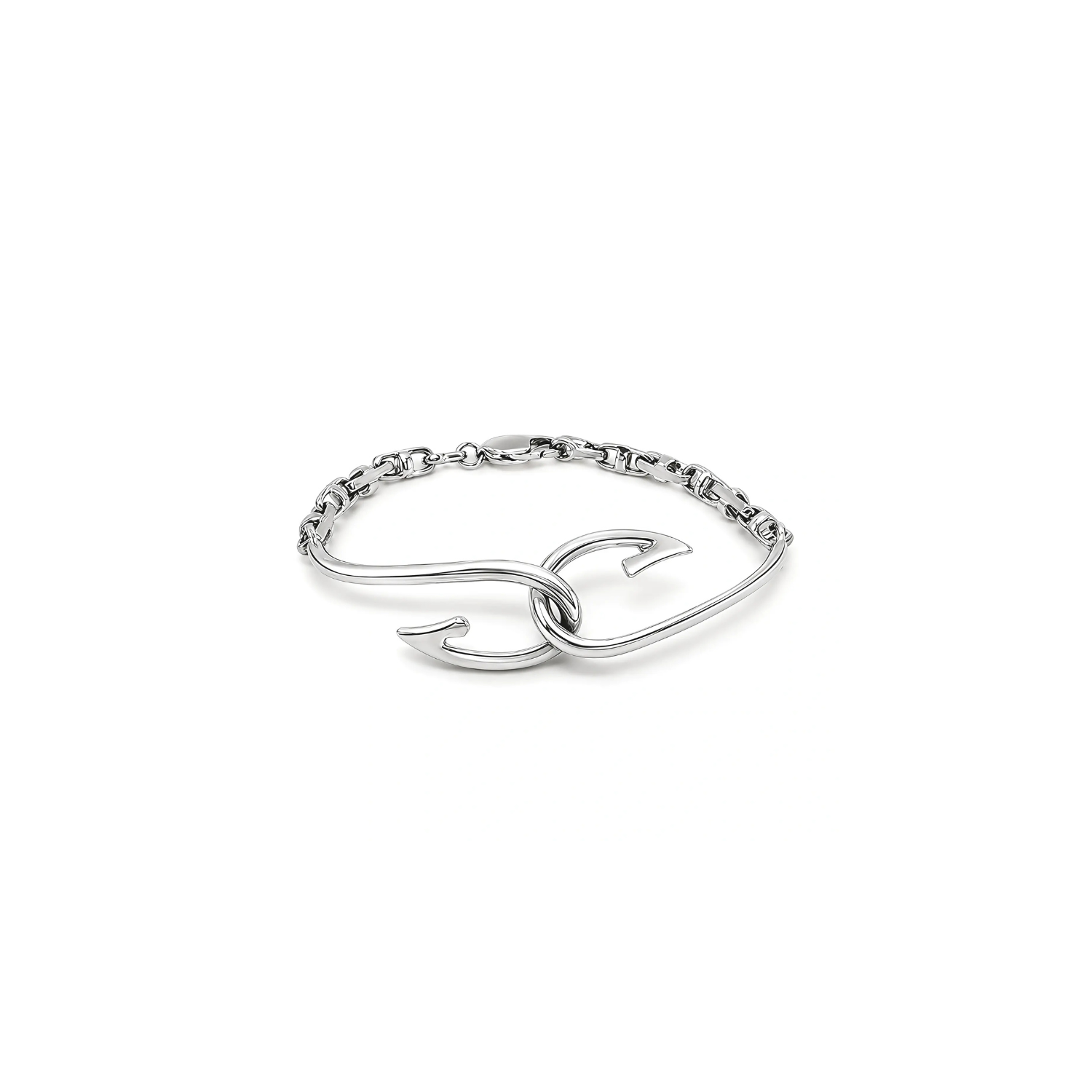 A image showing the Custom 14 Karat White Gold Fish Hook Bracelet