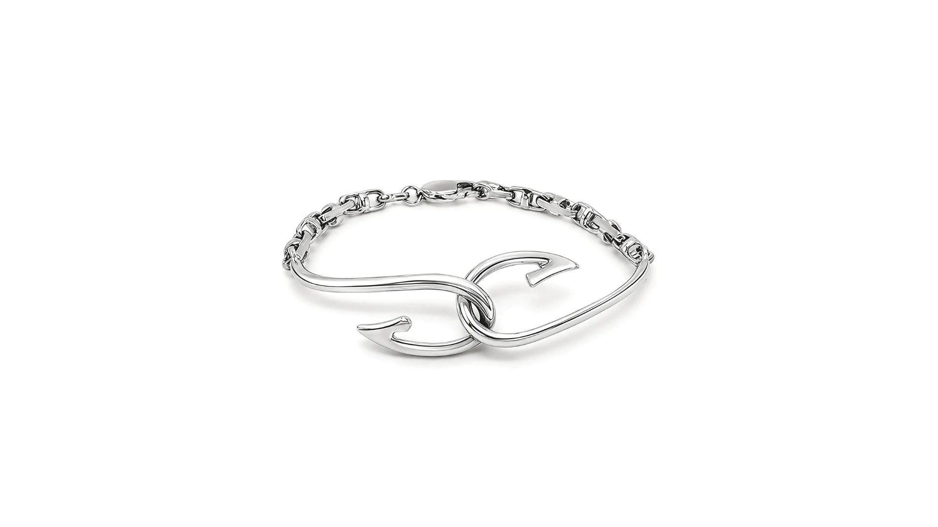 A image showing the Custom 14 Karat White Gold Fish Hook Bracelet