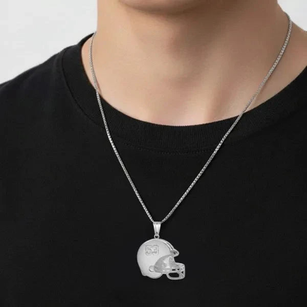 Sterling Silver Personalized Football Helmet Charm Pendant with Number
