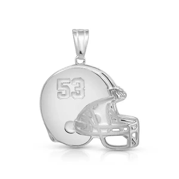 Sterling Silver Personalized Football Helmet Charm Pendant with Number