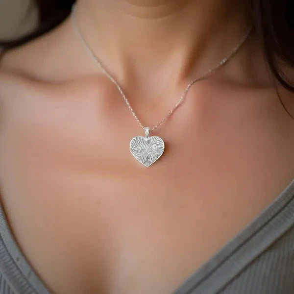 Sterling Silver Heart-Shaped Fingerprint Charm Pendant
