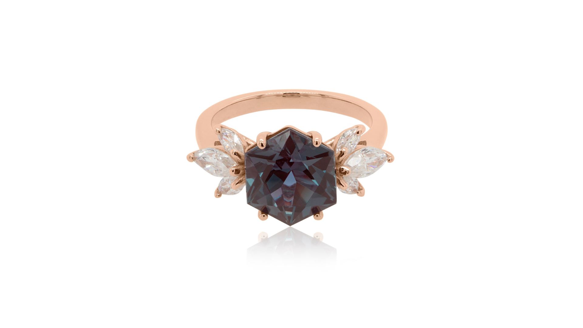 14kt rose gold lab grown alexandrite hexagon engagement ring custom jewelry banner — AJ's Jewelry Ridgewood Queens NY
