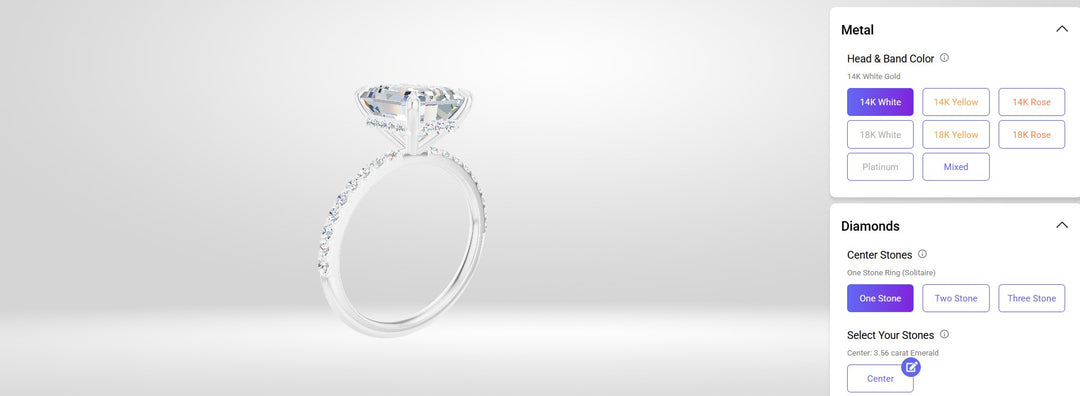 Ring builder design view of the hidden halo emerald shape lab grown diamond engagement ring setting — AJ's Jewelry Queens NY