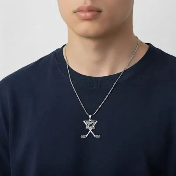 Sterling Silver Personalized Hockey Charm Pendant with Number