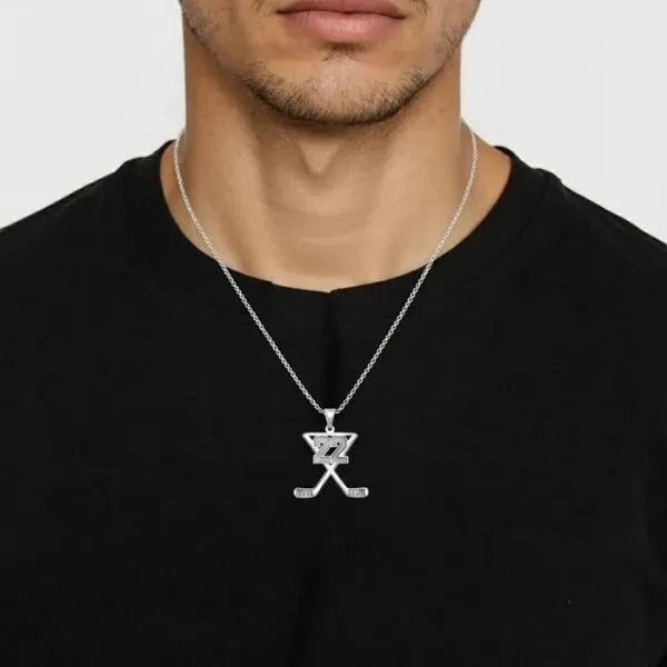 Personalized Hockey Charm Pendant with Number